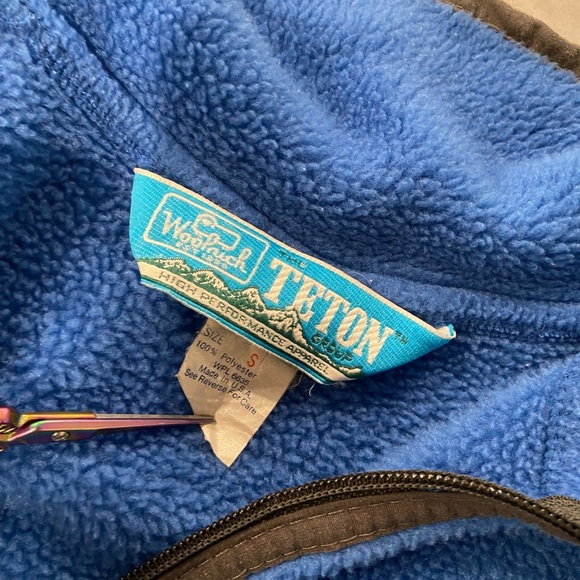 VTG Woolrich Size S Teton Blue Brown Quarter Zip Pullover Jacket Collar 90s - Picture 9 of 9